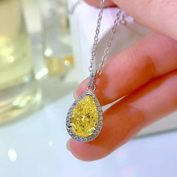 Yellow Gemstone Decor Water Drop Pendant Necklace Fashion Zircon Jewelry