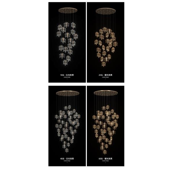 Modern staircase chandelier hotel lobby villa spiral leaf chandelier(WH-NC-74)