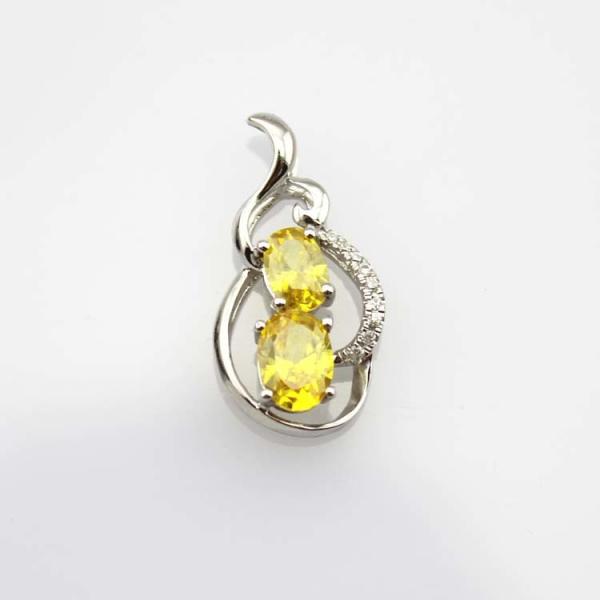 Sterling Silver Jewelry Yellow Citrine CZ Diamonds Two Stones Pendant (PSJ0389)