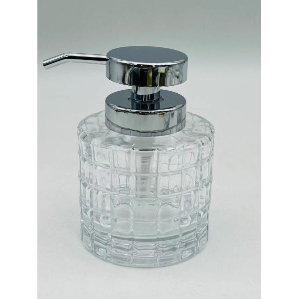 Clear Glass Bathroom Countertop Accessories with Big Checker Box Cotton Jar Tumbler Soap Dish BSCI Certified Round Shape