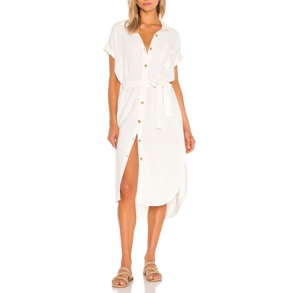 Summer White Casual Linen Dress Cotton Material Women Midi Dress
