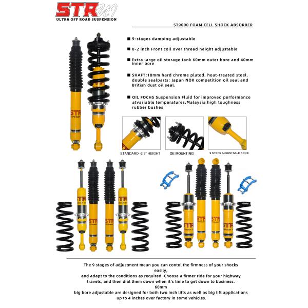 9 Step Adjustable Foam Cell Shock Absorber with 18mm Hard Chromium Piston Rod and 40mm Cylinder Piston for Off-Road Vehicles