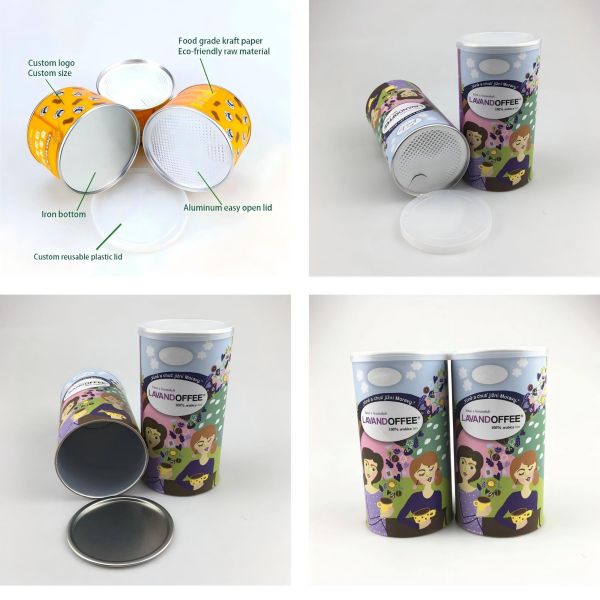 Custom wholesale eco-friendly paper coffee packaging jars with airtight lids