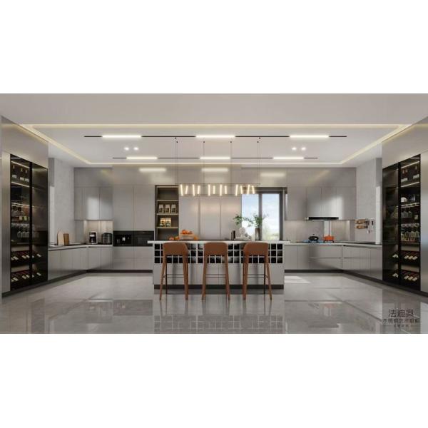 Fadior U-Shaped Original Stainless Steel Color Kitchen Cabinet With Wine Storage Island