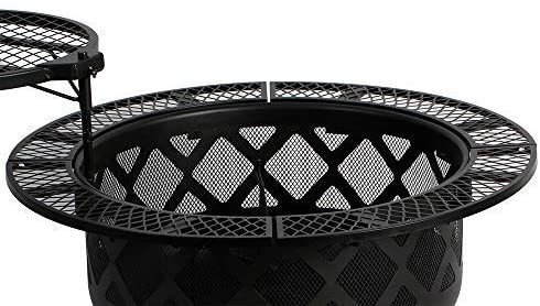 Outdoors Steel Wood Burning Fire Pit Backyard With Cooking Grill 32in 24in