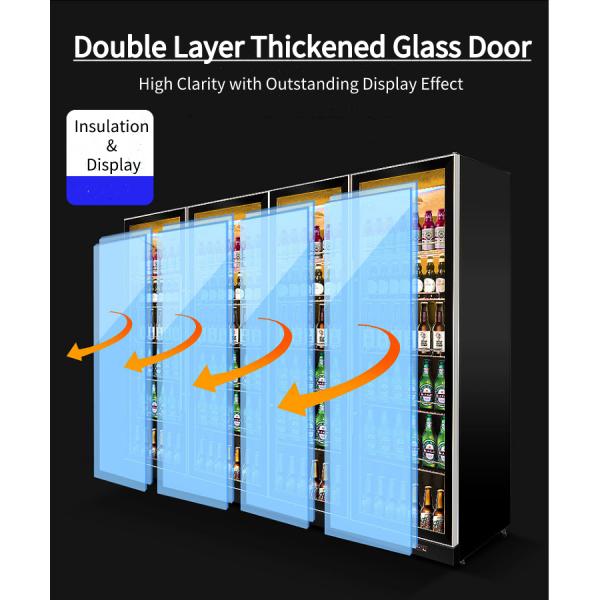 220V-240V Vertical Display Fridge , Multicolor LED Upright Glass Door Chiller