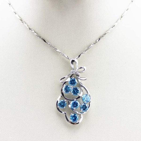 925 Silver Jewelry Grape Shape Blue Topaz Cubic Zircon Pendant Necklace (P44)