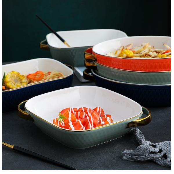 Non Stick Kitchen Ceramic Baking Pans With Gold Rim Nordic Style