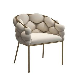 Modern Velvet Tufted Dining Chair with Metal Legs - Beige