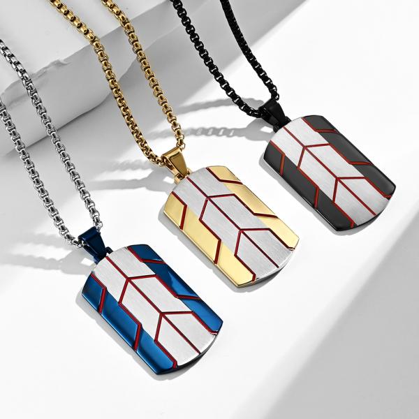 High Quality Stainless Steel Dog Tag Pendant Necklace Jewelry Black Square Pendant Necklace for Men