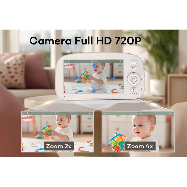 5 Inch HD Baby Monitor with 360° Pan Tilt Zoom Camera