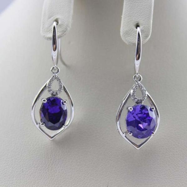 Rose Gold 925 Silver 7mmx9mm Oval Ruby Cubic Zirconia Dangle Drop Earrings (PSJ04225)