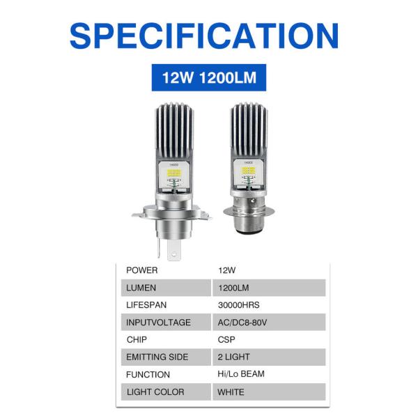 1200LM 12W Motorcycle LED Headlight Bulb CSP H4 HS1 BA20D H6 P15D H6M