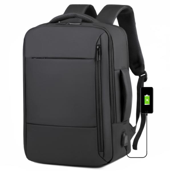 Unisex Fashionable Black Anti-Theft Waterproof Lightweight Laptop Backpack with RFID GPS USB Solar Panel and Materials