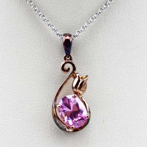 Fashion Jewelry Sterling Silver 7mmx9mm Oval Amethyst Cubic Zircon Pendant (PSJ0400)