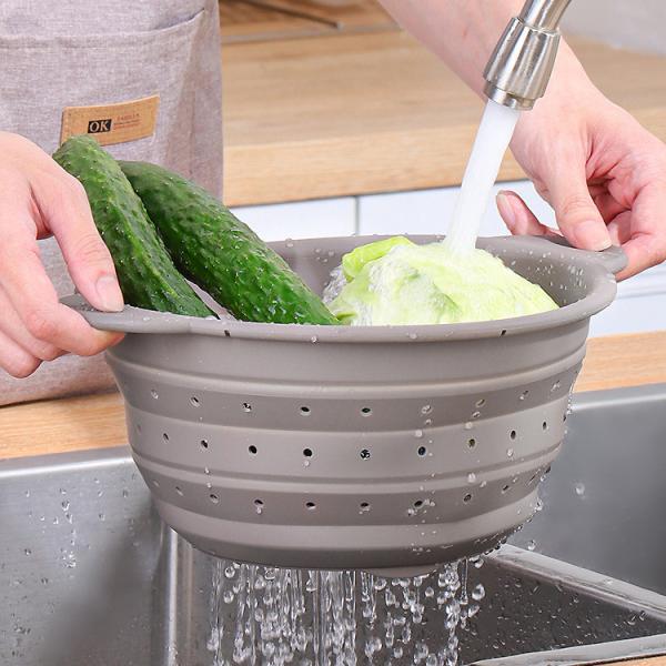 Silicone Collapsible Colander Set Food Strainer And 9 Inch Mixing Bowl 2Pcs Fruits Vegetables Pasta Strainer BPA Free