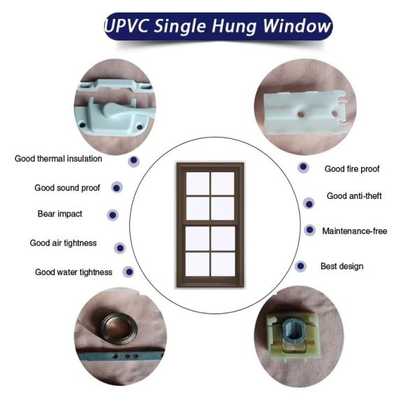 UPVC Single Hung Vinyl Windows Soundproof Double Vertical Sliding Windows