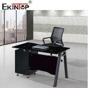 Quality Commercial Black Glass L Shaped Desk With Drawers Modern Executive Office Furniture wholesale