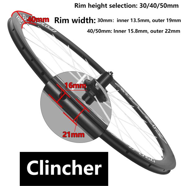 Road Bicycles 50mm Carbon Clincher Wheelset Detachable Aluminum Alloy