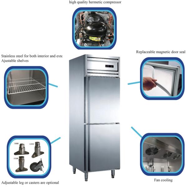 Commercial Stainless Steel  2 Doors Freezer GN Upright Refrigerator Hotel Restaurant Kitchen Chiller Freezer