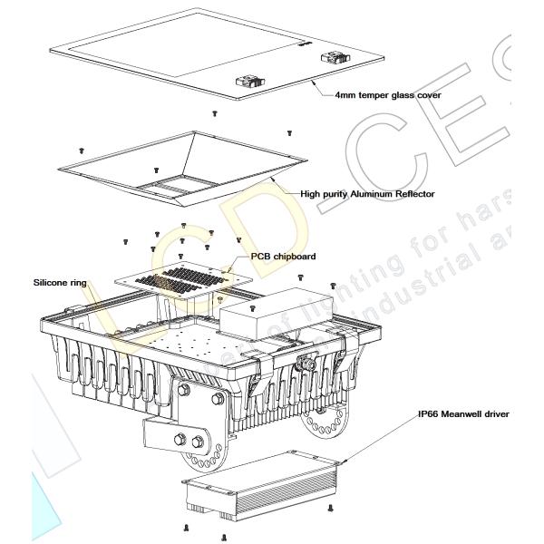 Efficient LEDs 140lm/W symmetric optic IP65/IK08 200W Industrial LED Flood Light 9