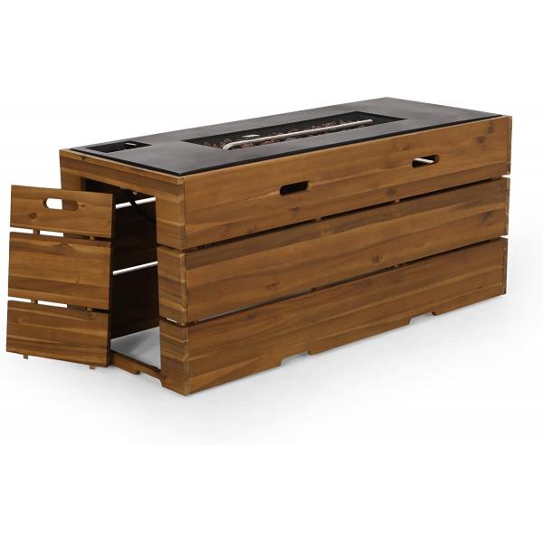 Wood Concrete 40000 Btu Propane Gas Fire Pit Rectangular Brazier For Outdoors