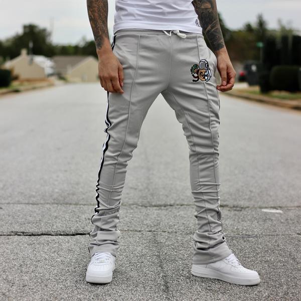OEM Custom Embroidery Print Logo Slim Fit 100 Cotton Heavyweight Stacked Flared Sweat Pants Track Pant Sweatpants Men