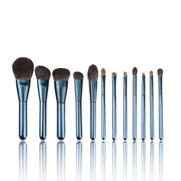 12pcs Handmade Cosmetic Makeup Brush Set Bling Blue Color For Sensitive Skin