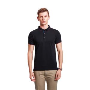 Quality Leisure Style Black Polo Neck T Shirt Mens 100 Cotton Work Shirts Short Sleeve SGS wholesale
