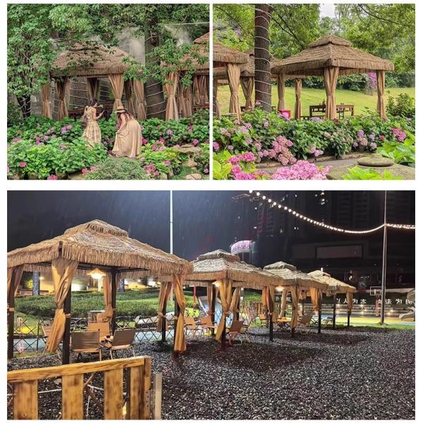 Gazebo Outdoor Courtyard Pavilion Aluminum Alloy Garden Cabana Thatched Roof Hut Sunroom Tea House Rural Yard Homestay Canopy