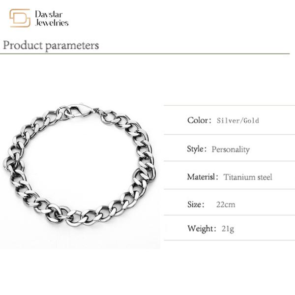 18k Gold Plated 316L Stainless Steel Jewelry Men Hip Hop Cuban Link Chain Bracelet