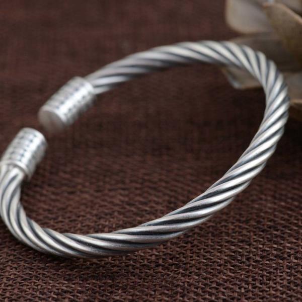 Sterling Silver Chunky Wire Cable Cuff Bracelet Women Retro Bangle (SZ0002)