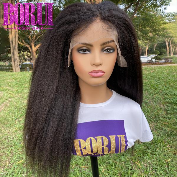 BORUI Indian Preplucked Kinky Straight Human Hair Transparent Swiss Lace Front Wigs