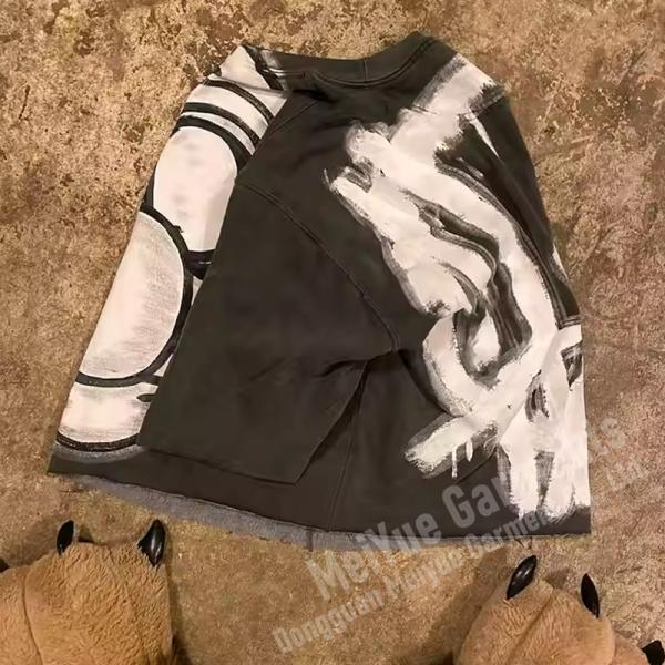 Streetwear Long Sleeve Tees Oversized Screen Print Patchwork Long Sleeve Shirt