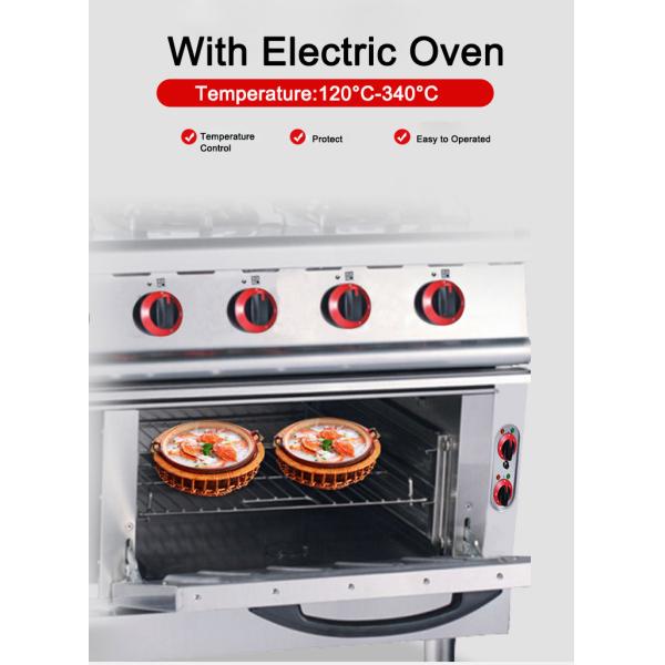 Stainless Steel Gas Stove And Electric Oven For Hotel Kitchen With 4 Burners And Oven