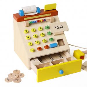 China Children Wooden Simulation Cash Register Pretend Play Toys on sale