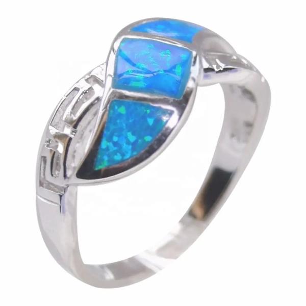 High Quality Natural Greek Blue Opal Stone Engagement Ring for Gifts With 925 Sterling Silve