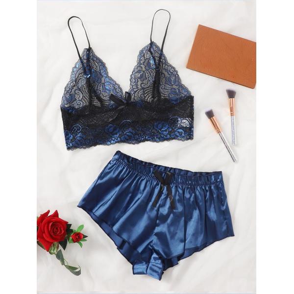 Mature Thin Sleepwear Silk Fabric Lace Bra Underwear Set Sexy Lingerie For Hot Girl