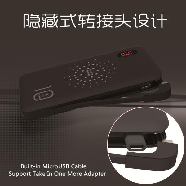 Type-C Wireless Power Bank With Built-in 3-IN-1 Cable 10000mAh LED Digital Screen OEM Mobile Phone Charger Powerbank