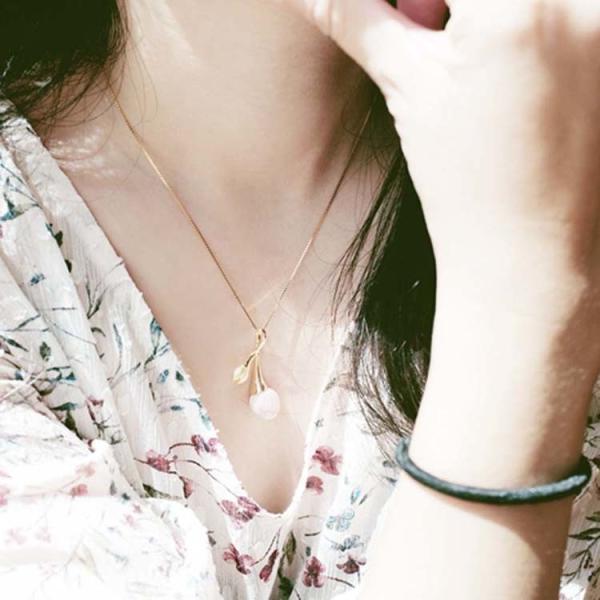 18K Yellow Gold Plated 925 Silver Pink Shell Carved Tulip Pendant Charm Necklace(EZ760003)