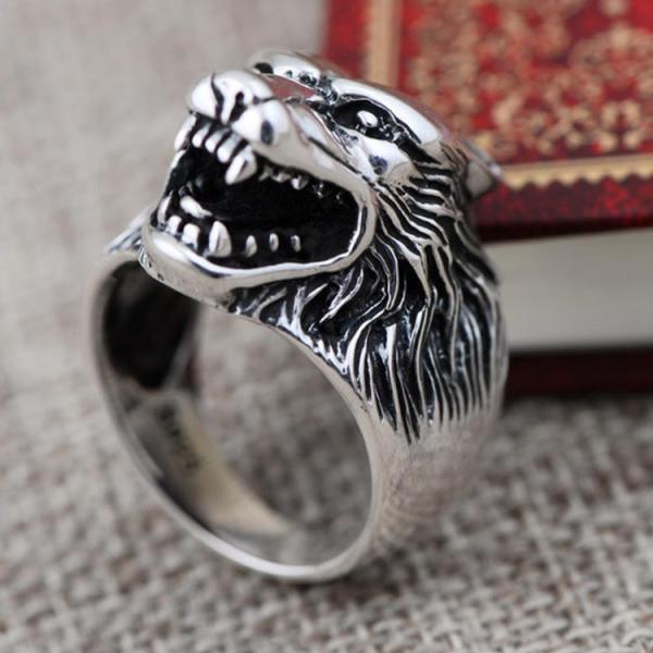 Men's Thailand Sterling Silver Vintage Wolf 925 Silver Ring (R6030807)