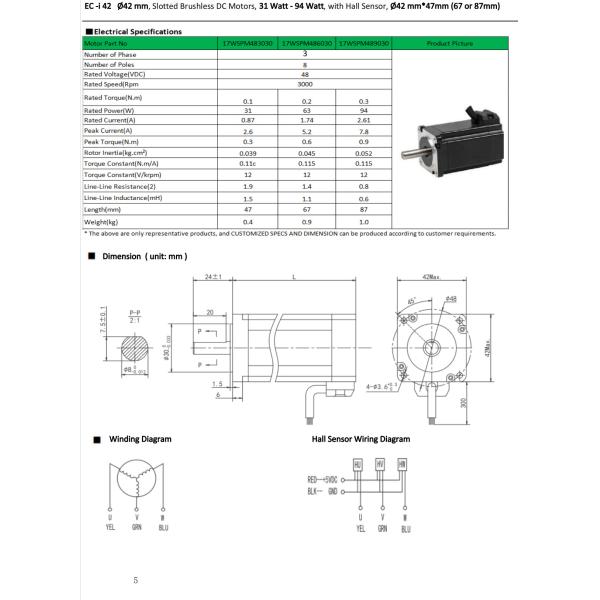 PMDC 42mm Brushless Motor 31 Watt For Textile Machinery And Medical Equipment