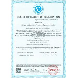 Sichuan Leader-t Water Treatment Equipment Co., Ltd Certifications