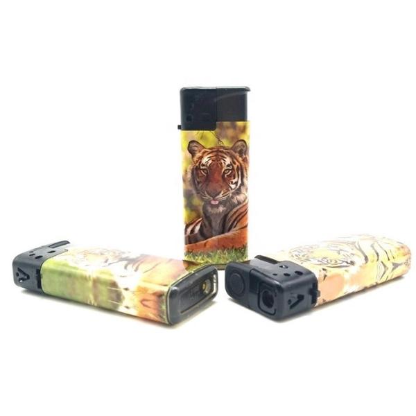 ISO9994 Standard Turbo Flame Windproof Gas Lighter with Tiger Sticker Customized Logo