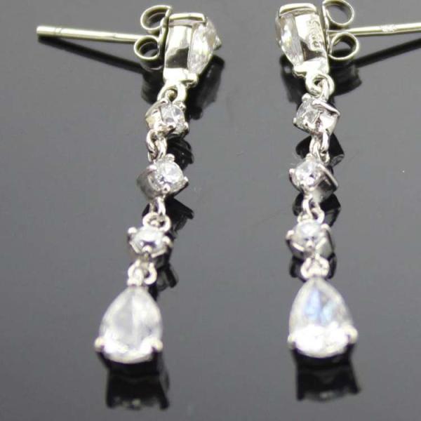 925 Sterling Silver Clear Cubic Zircon Dangle Drop Earrings (SE7002)