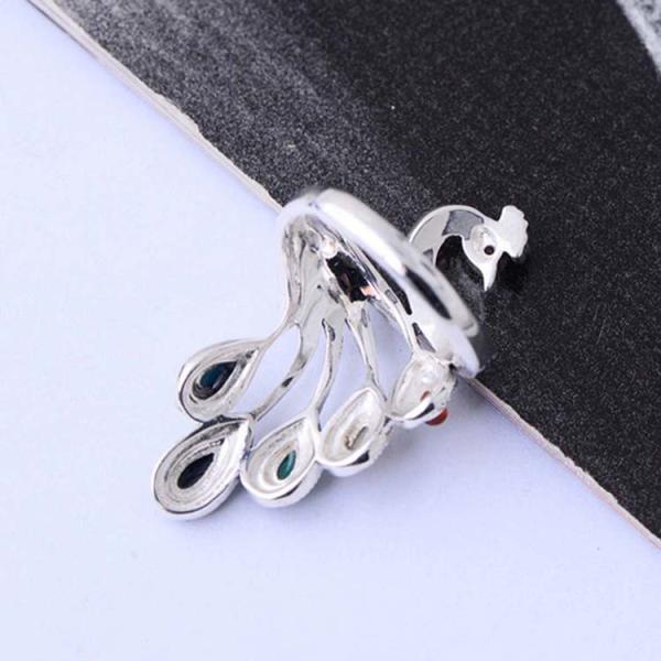 Vintage Open Adjustable Thai 925 Silver Multicoloured Gemstone Marcasite Ring(059070)