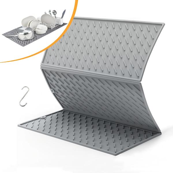 Silicone Collapsible Trifold Dish Drying Mat For Kitchen Counter Extra Large Dish Drainer Mat Compact &Foldable Design