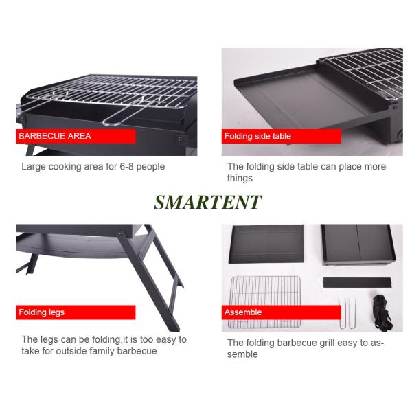 Black Chromed Steel Charcoal Camping Barbecue Grill Mini Foldable 86X33.5X43cm