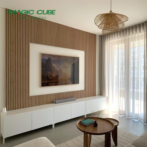 Polyester Thickness 9mm/12mm Akupanel Wood Acoustic Slat Wall Panel for Apartments