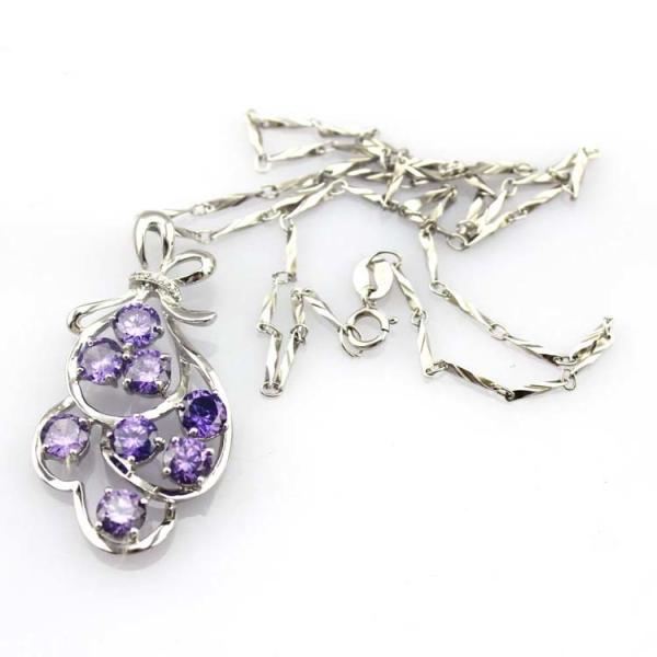 925 Silver Jewelry Grape Shape Blue Topaz Cubic Zircon Pendant Necklace (P44)